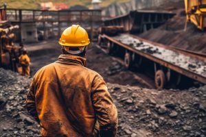 Worker in a mining or industrial site wearing a helmet and work gear. Workvantage offers staffing solutions across various industries, including mining and manufacturing, providing skilled labor to meet employer demands.